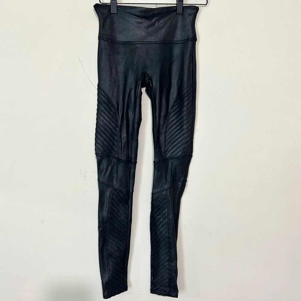 Spanx Faux Leather Black Moto Leggings SIZE SMALL